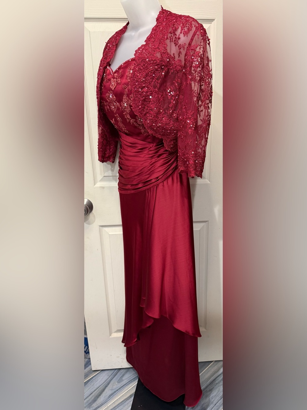 Jade Couture Elegant Black Cherry Lace Evening Wedding Dress with Bolero
